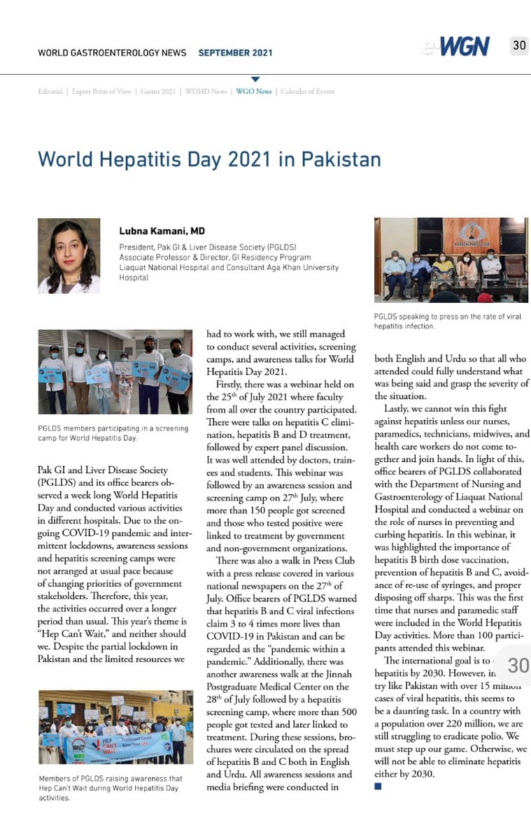 Our efforts in Pakistan On #WDHD 2021 acknowledged at length in @WorldGastroOrg newsletter.
@FreeHepatitis @liver_club @GlobalHep @Hep_Alliance @cdchep @HEP_org @AKUGlobal @AdilHaiderMD @womeninGH @WGHPakistan @UN_Women @SAASL10