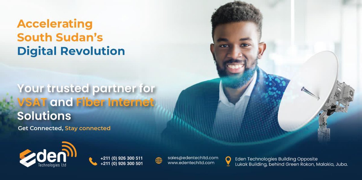Goldenpagessd's tweet photo. EDEN TECHNOLOGY LTD 

Your number one trusted partner for VSAT and Fiber Internet solutions.

Call them on +211926300511 and +211926300501

Get connected and stay connected.

 #goldenpages #southsudan #SSOT https://t.co/G1eMnNqeNi