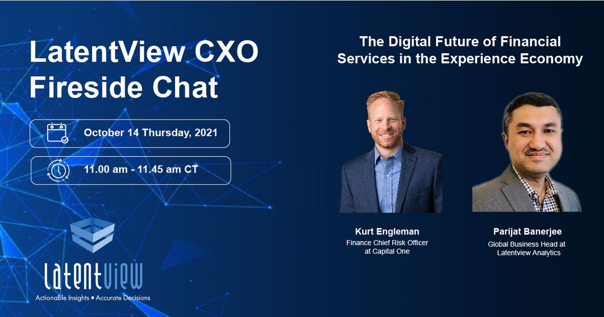 latentview's tweet photo. @latentview CXO Fireside Chat: Join us for an intriguing session on "The Digital Future of Financial Services in the Experience Economy".

Register Now to attend the session live - https://t.co/7cSGM6fZAN

#FinancialServices #CXO #webinar #digitaltransformation https://t.co/Vr1EHHkbq2