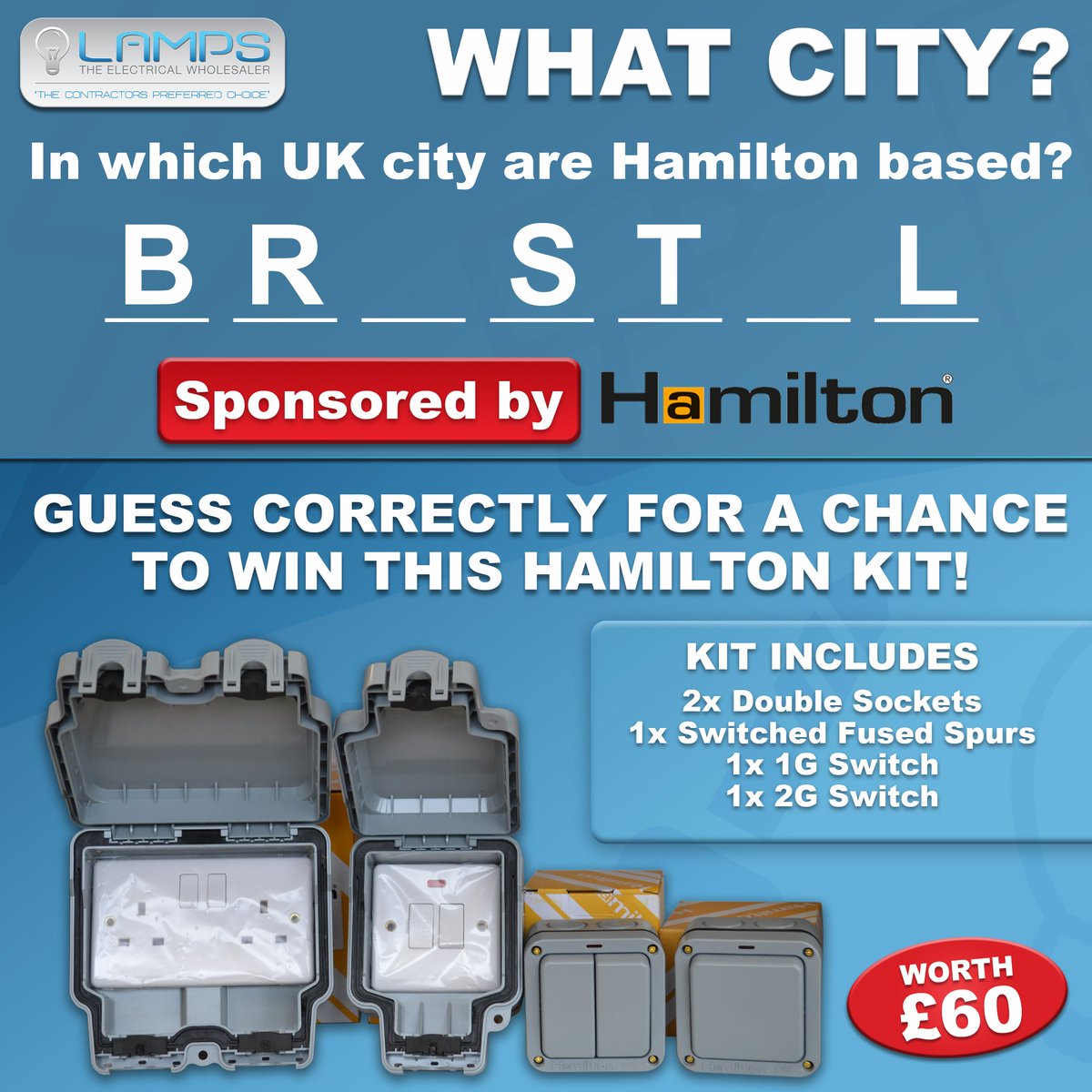 LAMPSElectrical's tweet photo. Today's giveaway is sponsored by Hamilton! We are giving away an Elemento bundle worth over £60!

The kit includes
2x Double Sockets
1x Switched Fused Spur
1x 1G Switch
1x 2G Switch
 @Hamilton_LS https://t.co/4sneaV3NFA