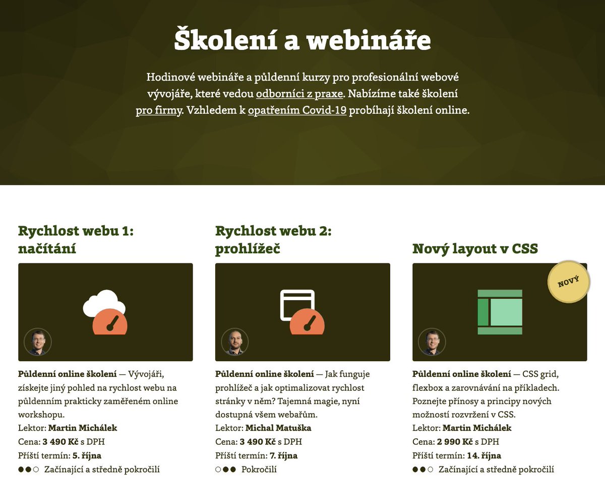 vzhurudolu's tweet photo. Zveme vás na půldenní workshopy o #RychlostWebu a #CSS. 🧑‍💻 👩‍💻  

1️⃣  Rychlost webu (5. a 7. 10. 2021)
https://t.co/P6nZQ35A6X
(Možno i samostatně)

2️⃣  Nový CSS layout (14. 10. 2021)
https://t.co/m4Q77BUmK9 https://t.co/vVe4frDQFK