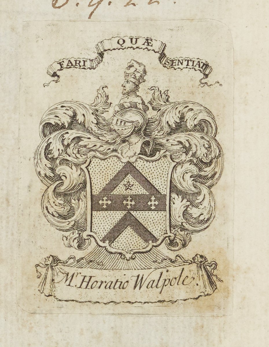 TrinCollLibCam's tweet photo. Happy birthday to 18th-century writer and politician Horace Walpole, born #otd in 1717! This is his bookplate, from an Italian book that belonged to him and is now part of the #CreweCollection in the #WrenLibrary. Catalogue record at https://t.co/VxGFG2ZAk0. https://t.co/DVM5WknS31