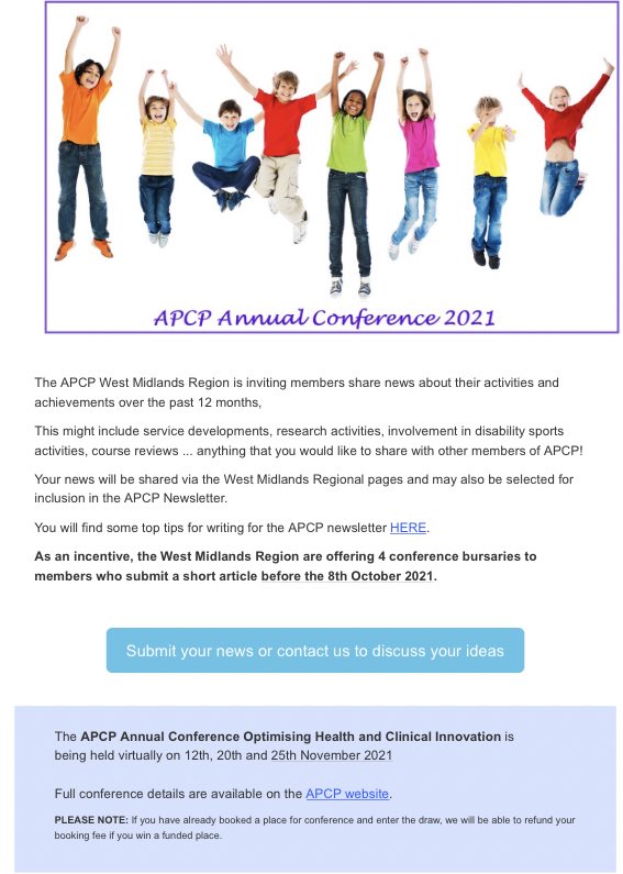 West Midlands APCP (@apcpwm) on Twitter photo ***WIN a place to APCP conference***
4️⃣ spaces available!
See picture below for more details, contact us to discuss or submit your news to westmidlands@apcp.org.uk
We can’t wait to hear from you 👏🏻 ***WIN a place to APCP conference***
4️⃣ spaces available!
See picture below for more details, contact us to discuss or submit your news to westmidlands@apcp.org.uk
We can’t wait to hear from you 👏🏻