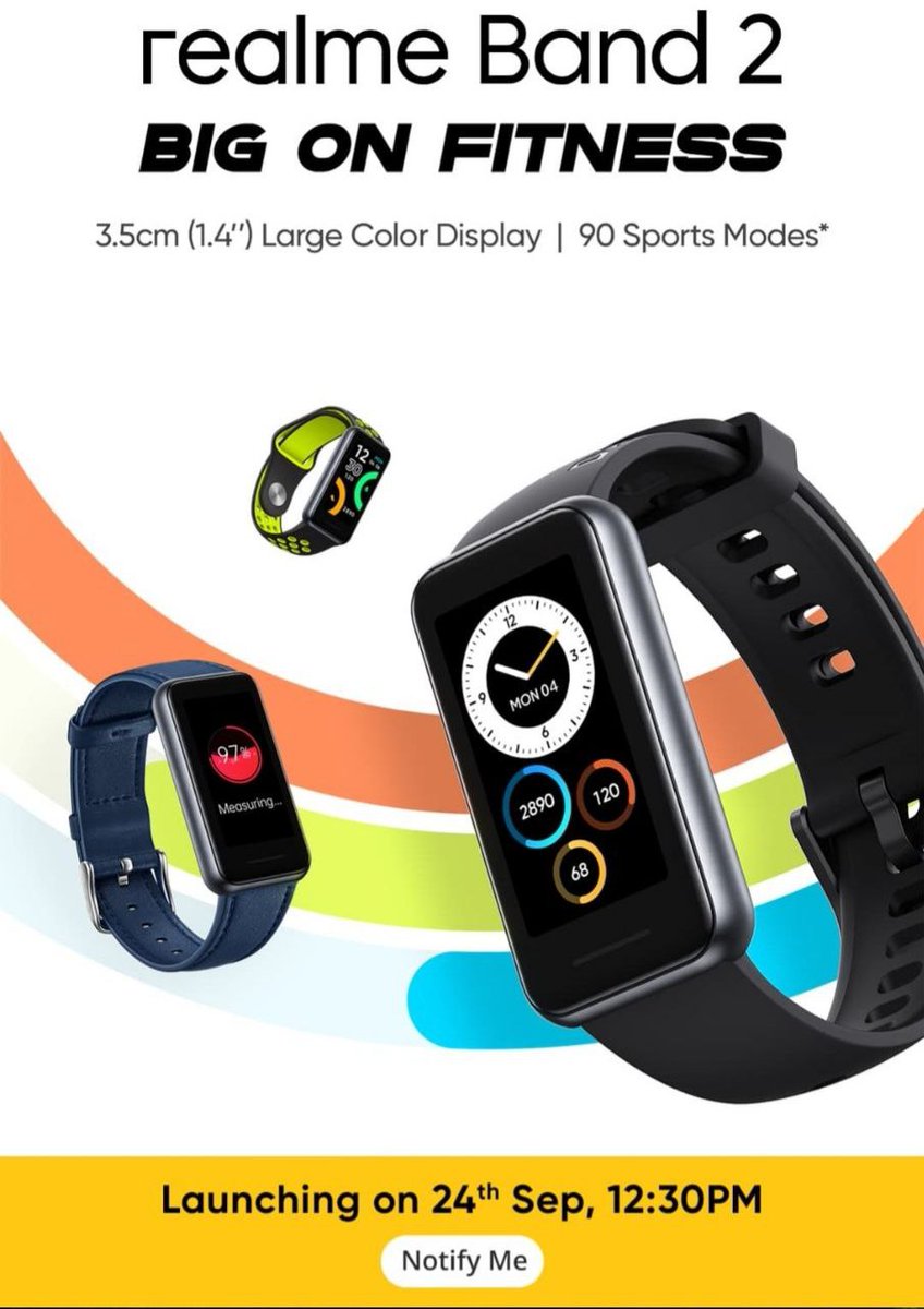 TechDocterz's tweet photo. Realme Band 2 Launched in India

1.4" LCD Display
167*320 Pixel
500nits Brightness
27.3g Weight
204mAh Battery
Heart Rate monitor
Blood Oxygen Monitor
Water resistant upto 50M
12 Days Battery Life
90 Sports Mode

Price
₹2,999 https://t.co/QD34w8704g
