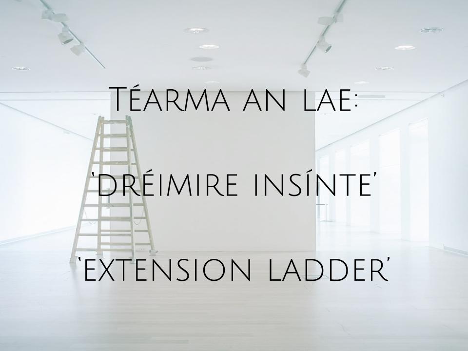 tearma_ie's tweet photo. Téarma an lae ó https://t.co/OjYP67eDz9 #dréimireinsíte #extensionladder #leChéile #téarmaanlae #termoftheday #téarmaíocht #terminology #téarma #term #teanga #language #gaeilge #irish https://t.co/O0CRXJZjGU