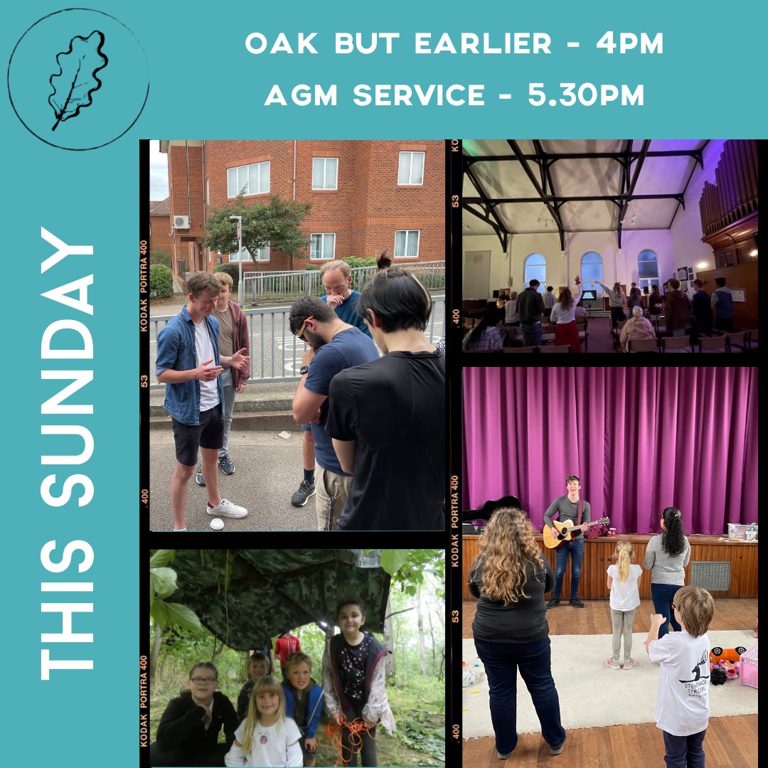 Join us this Sunday!
4pm - Oak but Earlier aimed at children &amp; families with a meal together afterwards!
5:30pm - is our AGM, it’s a great way to see what Oak has been up to for the last year &amp;  to ask our trustee’s some questions! Cafe starts @ 5:15pm.
We can’t wait to see you!