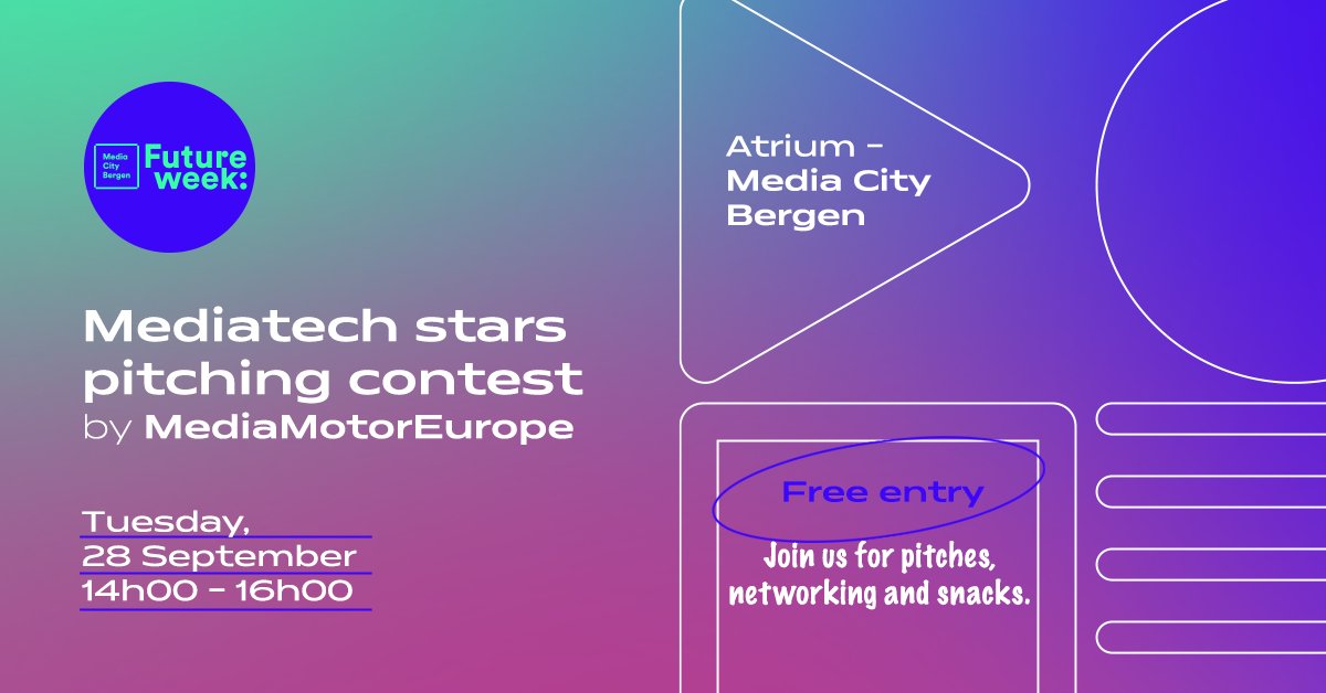 MediaMotorEU's tweet photo. Next week, 28 Sept 14h-16h, MME startups @kelp_digital,Saulx, @summyai, @wantedtvapp, Wantent, @circulrsound, @MoviAI, @rumble_studio, Questpass, @exorde_en, @x_news_IT, @VeePlayer,@voxalyze will be pitching in Future Week 21 hosted by @MediaCityBergen
👉 https://t.co/CW40m0PCjE https://t.co/aoeUa1yBWX