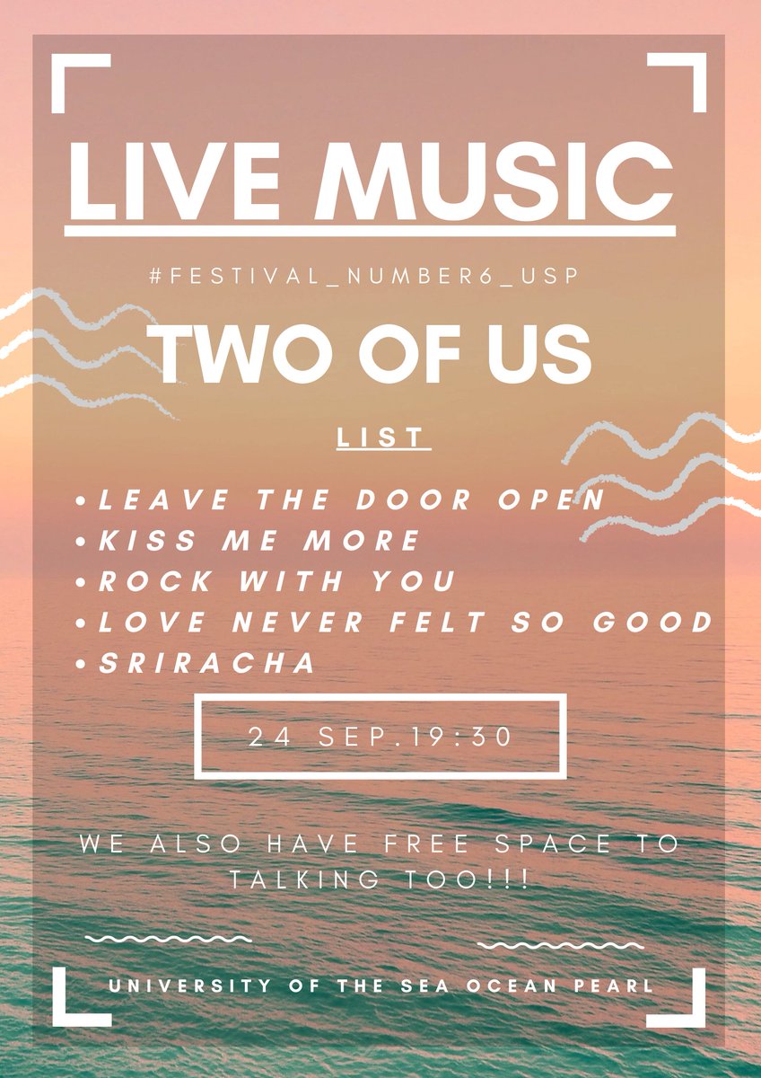 CHAOS_USP's tweet photo. #Festival_Number6_USP     #Two_of_Us_USP

LIVE MUSIC🔴
วันนี้เรามีนัดกันนะครับ เวลา 19.30 เลยมาปล่อยเพลงที่จะเล่นวันนี้ให้ทุกคนกันครับ ถ้าหากเวลายังเหลือสามารถขอเพลงเพิ่ม 1 เพลงได้นะครับ 

อย่าลืมมาดูกันนะครับ https://t.co/fYmXnEQbKx