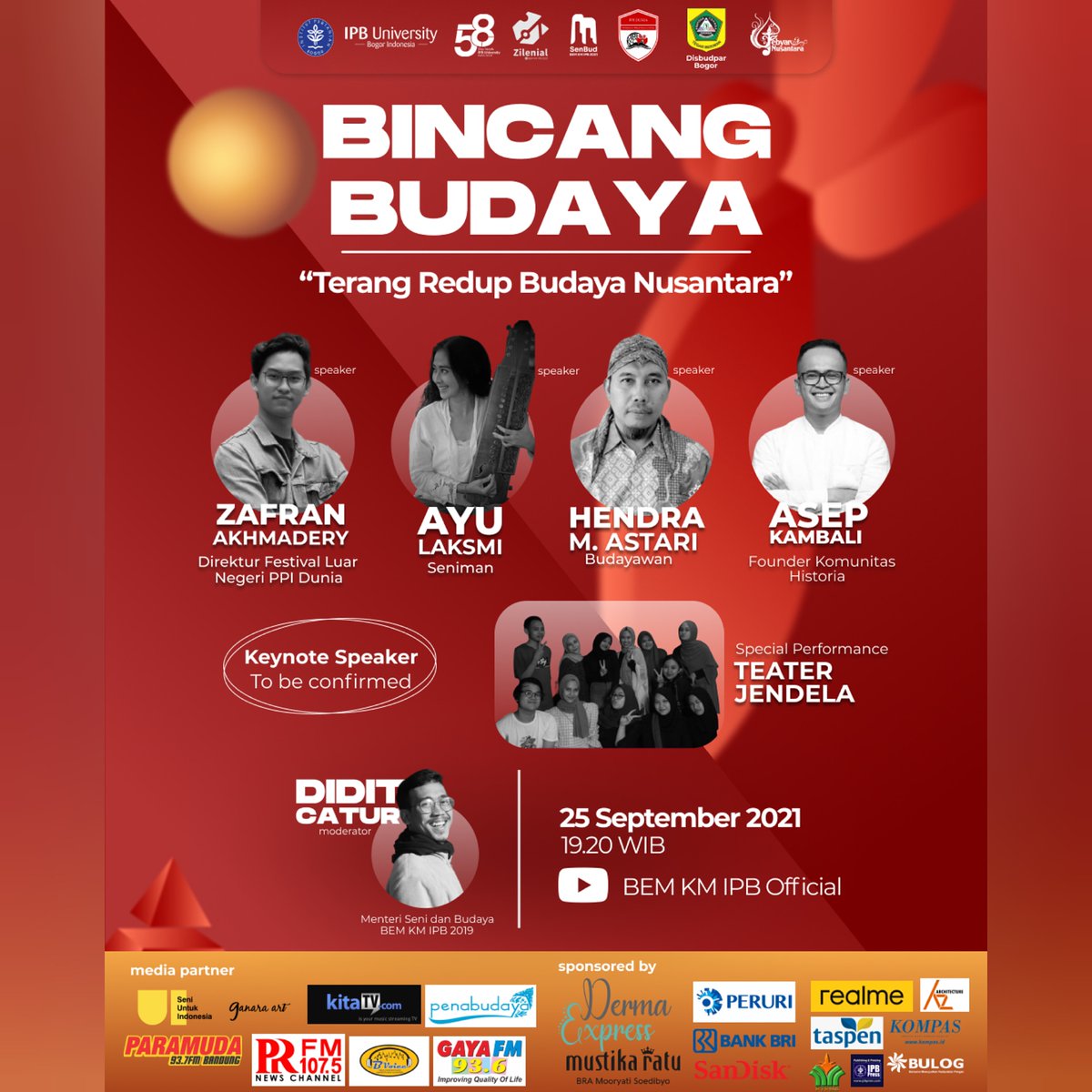 Halo kaum millenial!

Sibuk nugas? Sibuk penelitian? Atau sibuk mikirin dia? Wajah tersenyum dengan mulut terbuka dan mata bahagia 

Yuk.. Rehat sejenak sambil nonton acara dari Gebyar Nusantara IPB University.

#GENUS2021