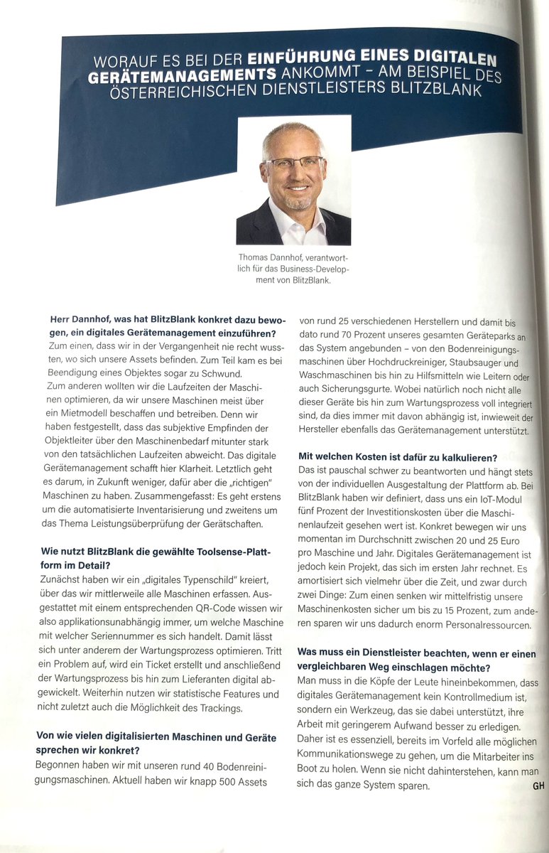 tool_sense's tweet photo. Thomas Dannhof von BLITZBLANK Reinigung Dienstleistungsunternehmen GmbH erklärt in der Ausgabe von "rationell reinigen", worauf es bei der Einführung eines digitalen Gerätemanagements ankommt.
Zu dem vollständigen Artikel gelangen sie hier: https://t.co/fuC8pdQ5ka
#ToolSense https://t.co/Etm0yyMiif
