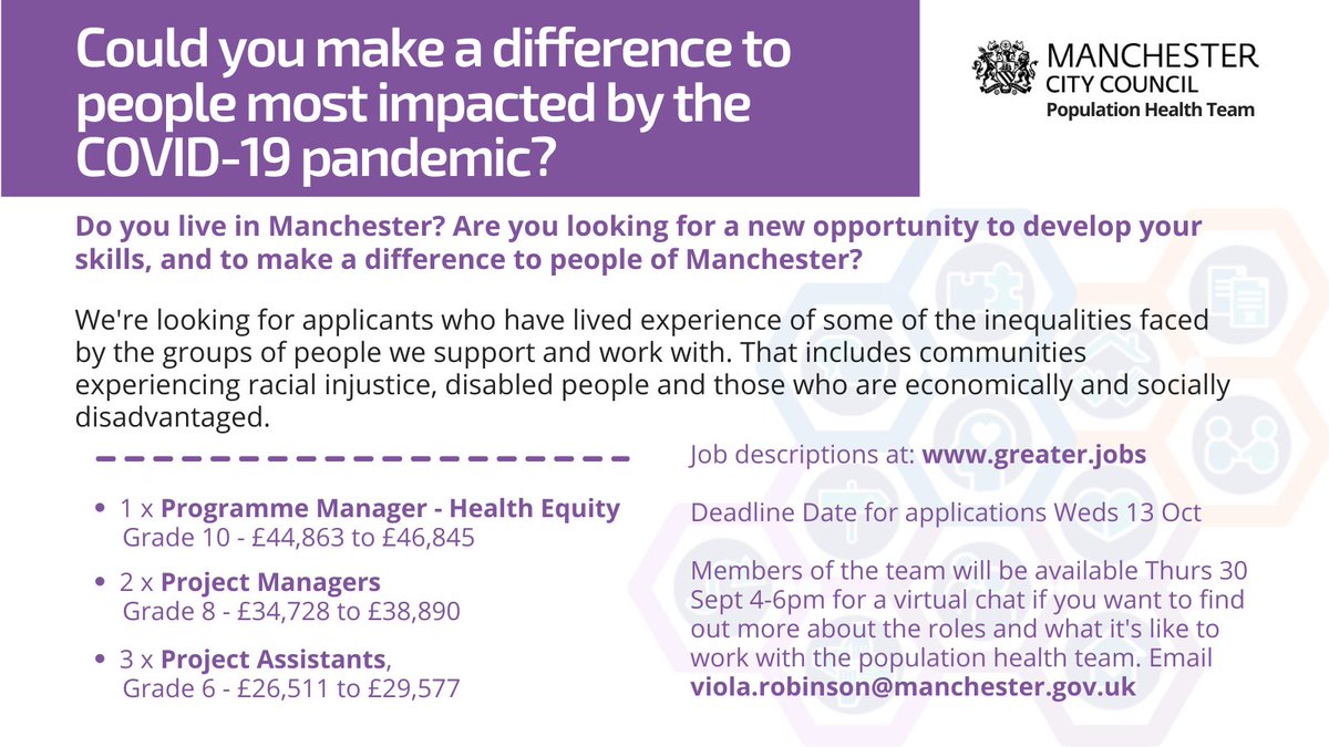 Val Bayliss-Brideaux (@val_bb) on Twitter photo Opportunities to work with Population Health team in #Manchester <a href="/ManCityCouncil/">Manchester City Council</a> @ManchesterHCC
Please share and retweet Opportunities to work with Population Health team in #Manchester <a href="/ManCityCouncil/">Manchester City Council</a> @ManchesterHCC
Please share and retweet