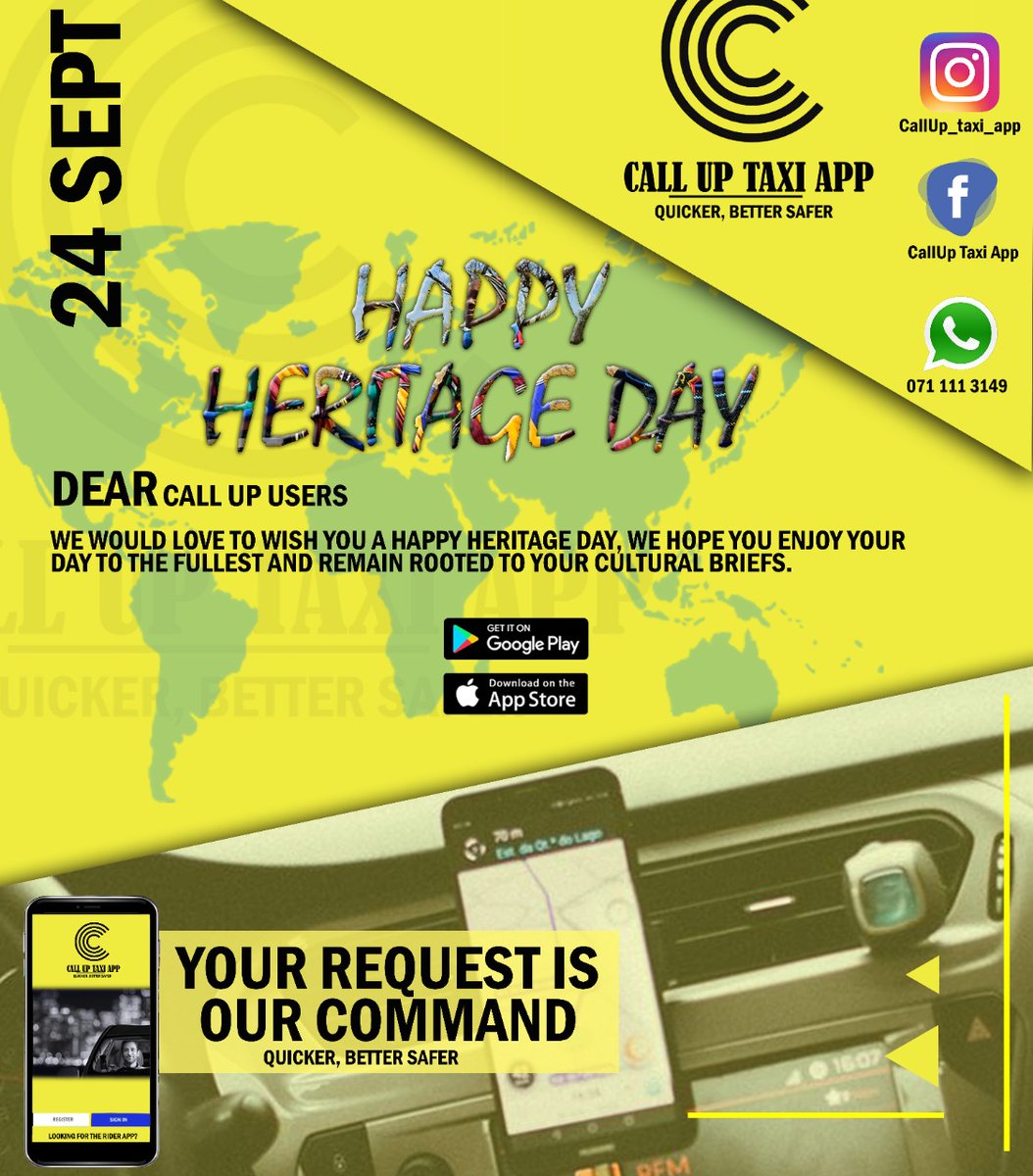 CallUp_Taxi's tweet photo. CallUp Taxi App is wishing you happy heritage day

#CallUpTaxiApp #RegisterToday https://t.co/JJDbnZ608c