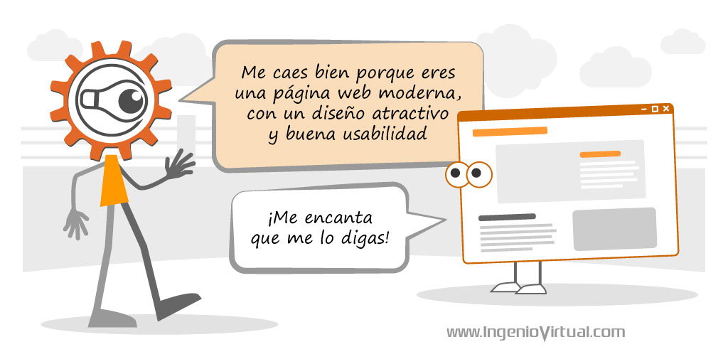 Ingeniote sabe que una #páginaweb con un #diseño atractivo y buena #usabilidad contribuye en gran medida a "caerles bien" a tus posibles #clientes. Ayuda a diferenciarte para dejar huella y facilita establecer una buena relación. Tu web habla, transmite y se comunica por ti!!💻💬