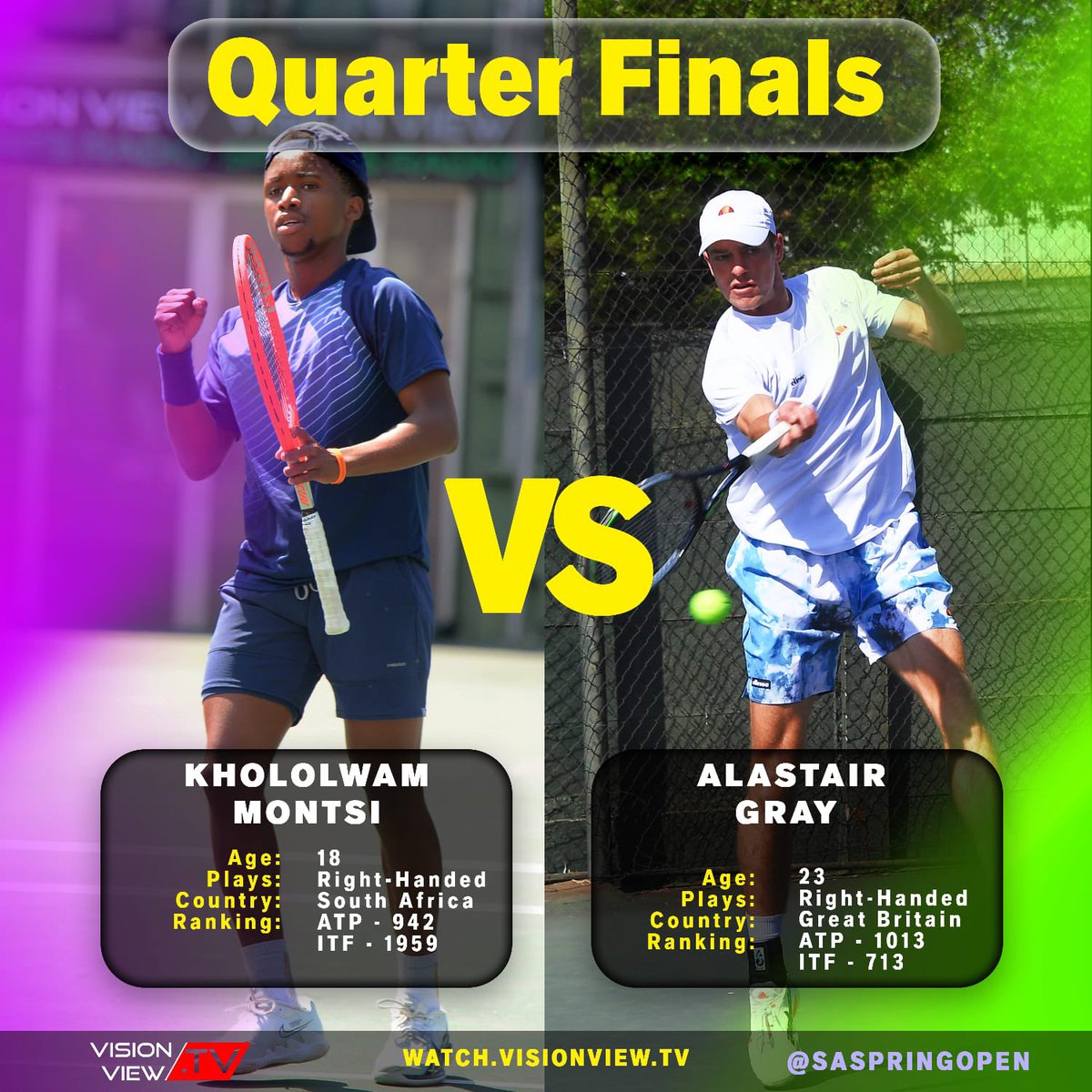 SASpring_Open's tweet photo. In action on centre court NOW! 

South African teenage sensation, @MontsiBrothers playing his first #SASpringOpen quarter-final.

#SASO2021 #SpringtimeTennis 
#Tennis4All https://t.co/lhcw3lgkvW