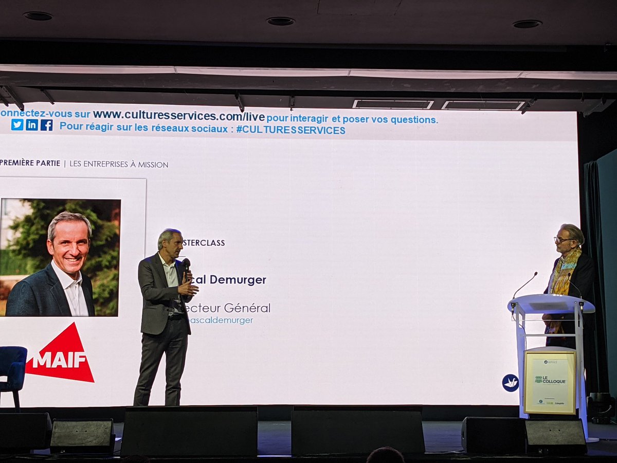 AudeLaval's tweet photo. "C'est en faisant les choses en grand, qu'on fait des grandes choses". Fantastique témoignage de Pascal Demurger sur la #MAIF, entreprise à mission avec sincérité, radicalité et donc succès . #culturesservices @pascaldemurger https://t.co/3osBaUU63T