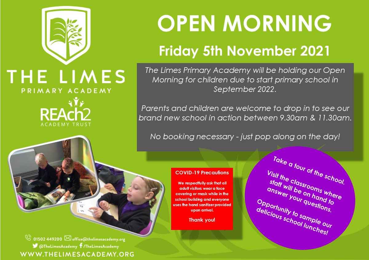 Do you have a child due to start Reception in September 2022? Or are you new to the area &amp; looking for an amazing primary school for your child?  If so, do come along to our Open Morning on 5th November to find out about the Learning Adventure that awaits your child at The Limes!