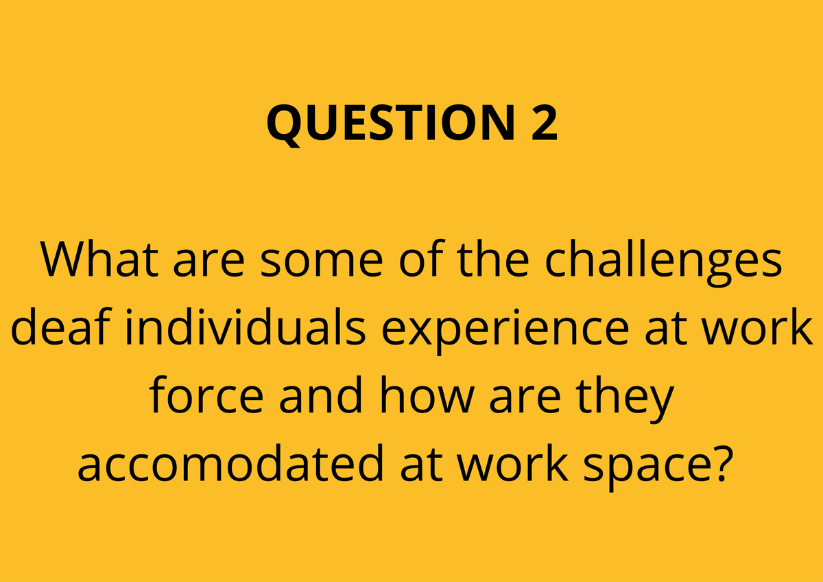 TinadaOrg's tweet photo. To our second question

What are some of the challenges deaf individuals experience in the workforce, and how are they accommodated at work space? 

#InternationalDayofSignLanguages  #InternationalWeekoftheDeaf #WeekOfTheDeaf https://t.co/hihoHsjaR6
