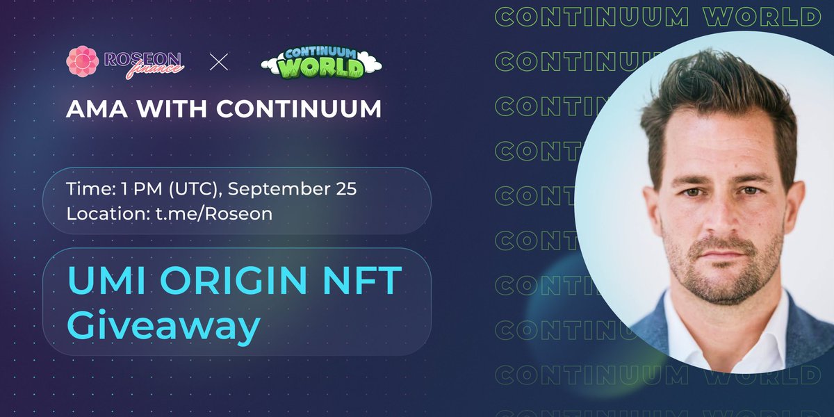 RoseonExchange's tweet photo. 🔥 Set the reminder and join the #AMA 💬 with @continuumworld, a new &amp; exciting #NFT and #Crypto #Farming #PlayToEarn game coming in 2022. 🔥

⏰ Time: 1 PM (UTC), Sep 25
📌 Location: https://t.co/o6Og2zYDh3

Drop your questions below 👇

#GameFi #NFTGames #Play2Earn #DeFi https://t.co/GBVBG3Rpky