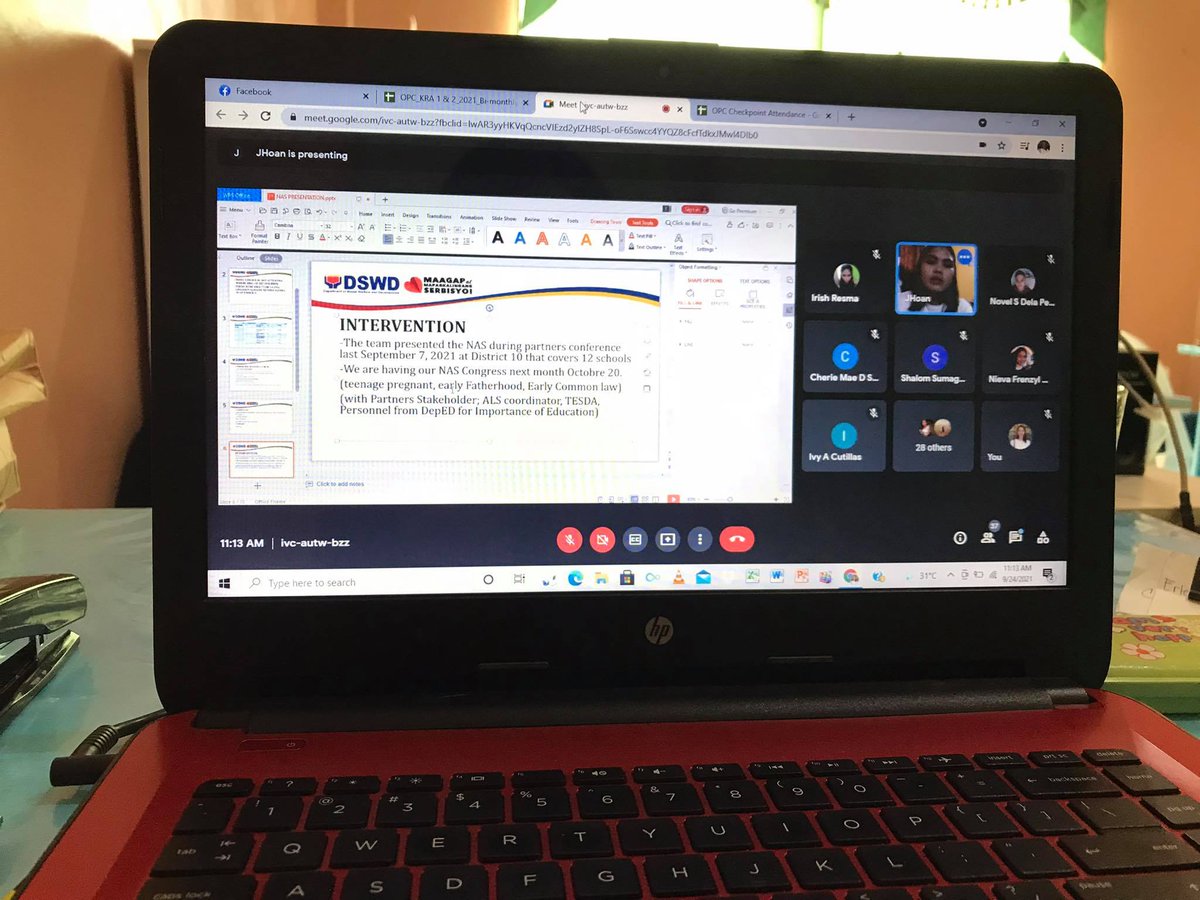 Attended virtual OPC cluster check pointing. This is to know the accomplishments status of every municipalities on program KRAs. To know the issues and concerns and how to address it.

#DSWDMayMalasakit
#Serve1st