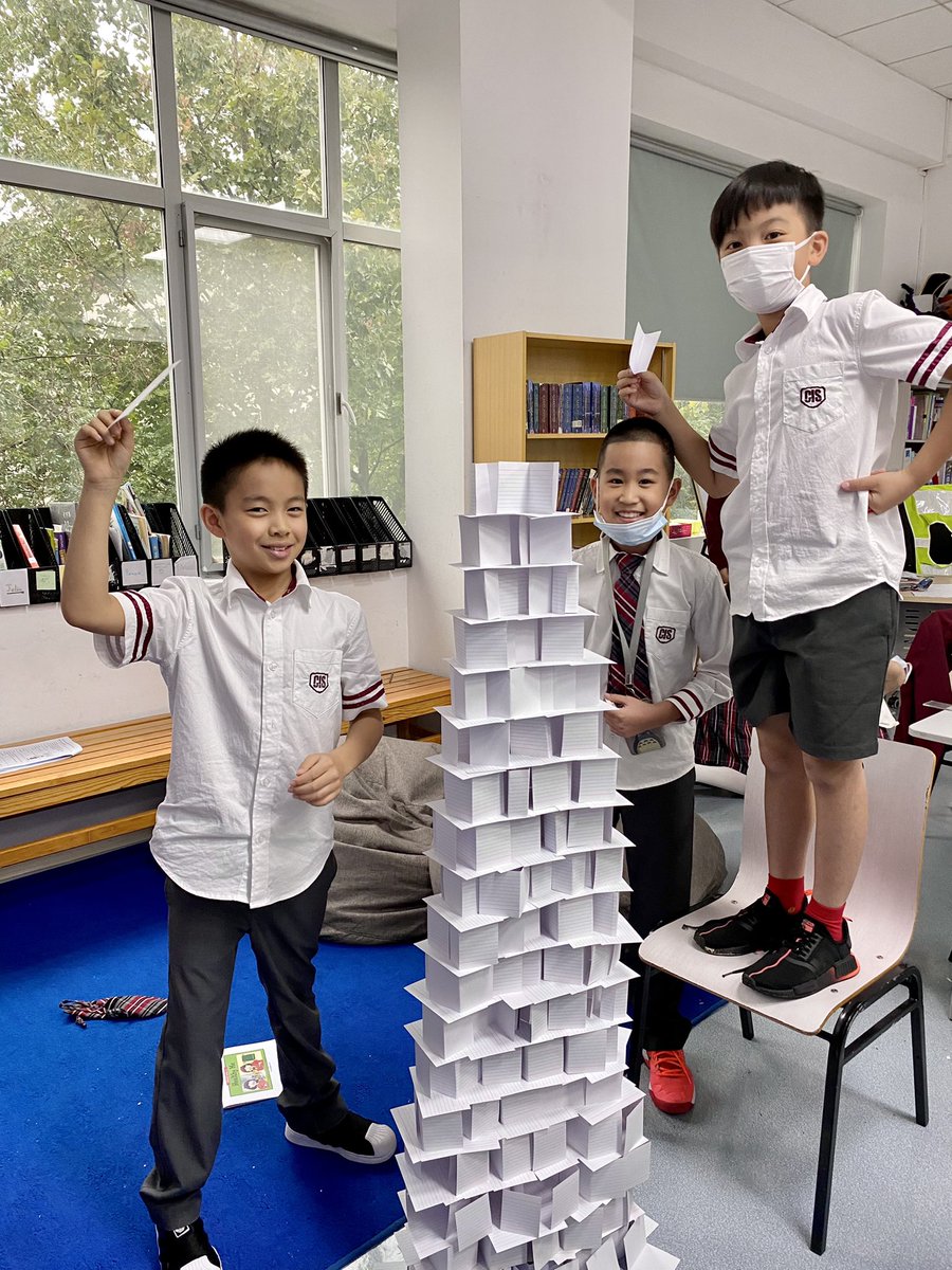 MurrChris's tweet photo. Friday #STEM challenge was a great success! We did a cue card skyscraper challenge. The students built higher than imagined. A good lesson in students can be more capable than we realize. Recycled the cards for future use too! #design #mycisb #pyp https://t.co/dQkRkrWcfp