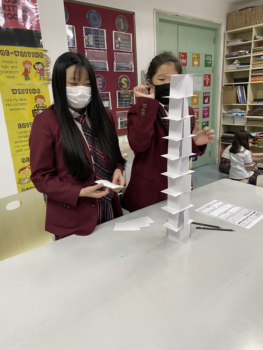 Friday #STEM challenge was a great success! We did a cue card skyscraper challenge. The students built higher than imagined. A good lesson in students can be more capable than we realize. Recycled the cards for future use too! #design #mycisb #pyp