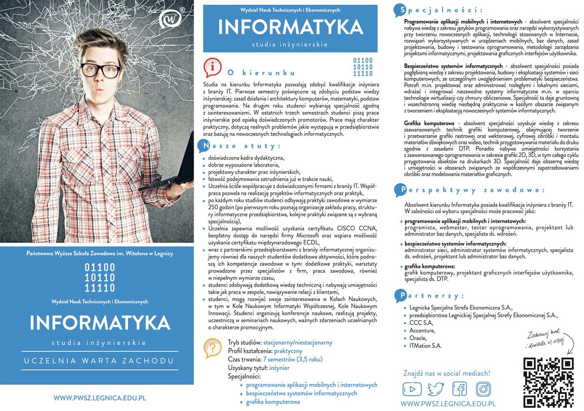 WNTiEPWSZLca's tweet photo. Trwa rekrutacja na studia na kierunek INFORMATYKA na @WNTiEPWSZLca   

Te studia dają praktycznie pewność podjęcia pracy w zawodzie, nawet jeszcze przed zdobyciem dyplomu❗

Więcej informacji na➡https://t.co/R0kunrt3BZ
#witelonka #pwszlegnica #wntiepwszlegnica #rekrutacja2021 https://t.co/TyIFZIofdu