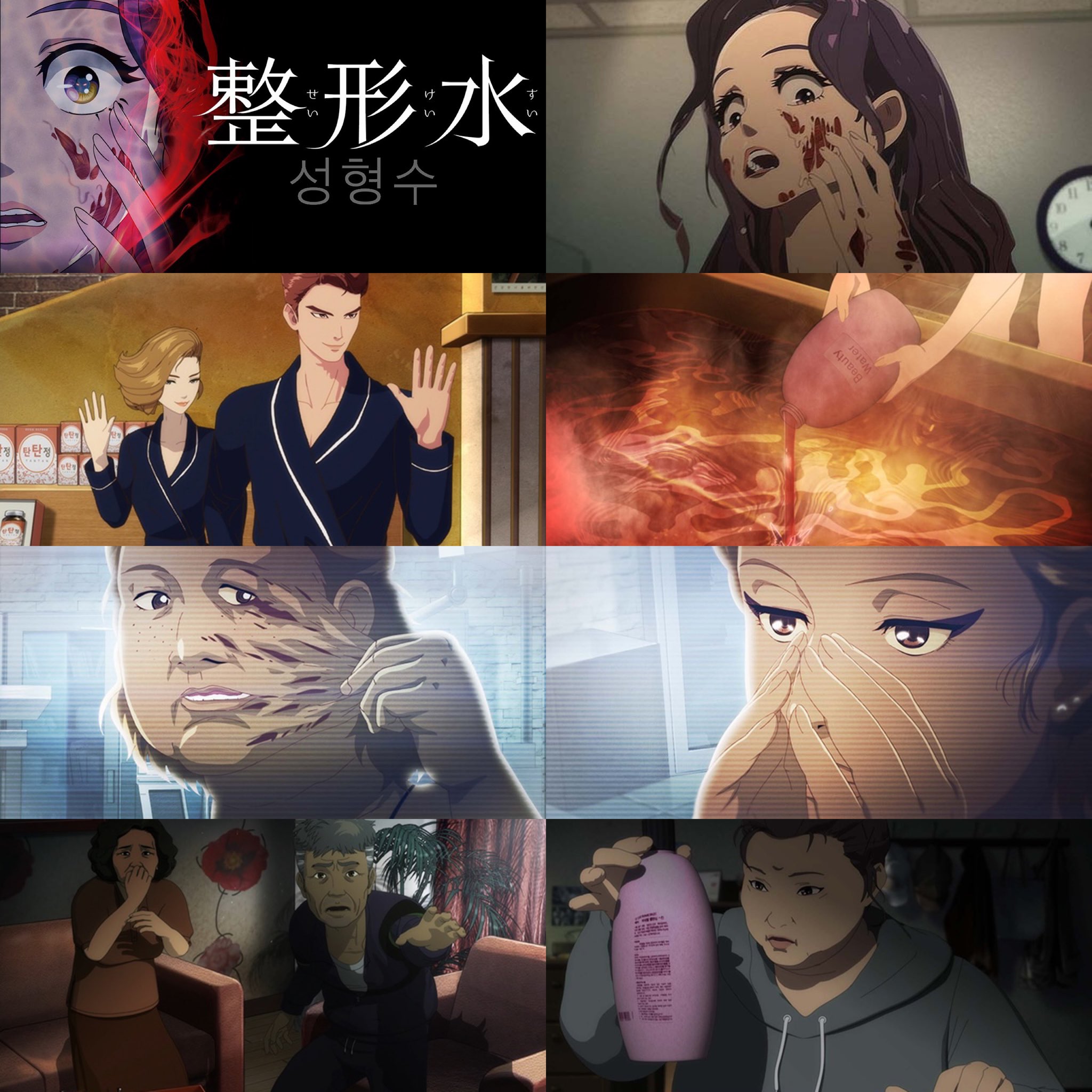 Otoboke Twitterren 整形水 鑑賞 美しくなりたいという人間の果てなき欲望と狂気をアニメで描いた韓国発の整形サイコホラー 韓国はこの手の作品はアニメでも怖くて楽しめるね まさかの黒幕 その黒幕も一捻りあって面白かったー これ 実写化したのも観て