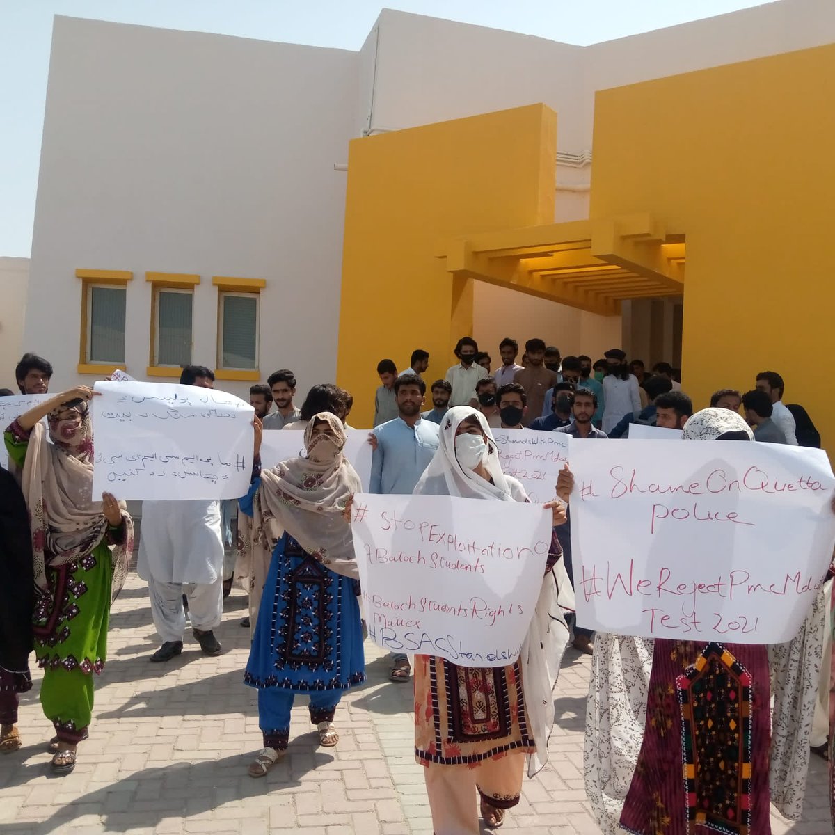 BSAC_org's tweet photo. Baloch Students Action Committee University of Turbat unit held a protesting rally in solderity with medical students. PMC's decision of online entry test and injustices on Baloch students is quite condemnable. 
#JusticeForBalochistanMedStudents https://t.co/oylZ0tFteY