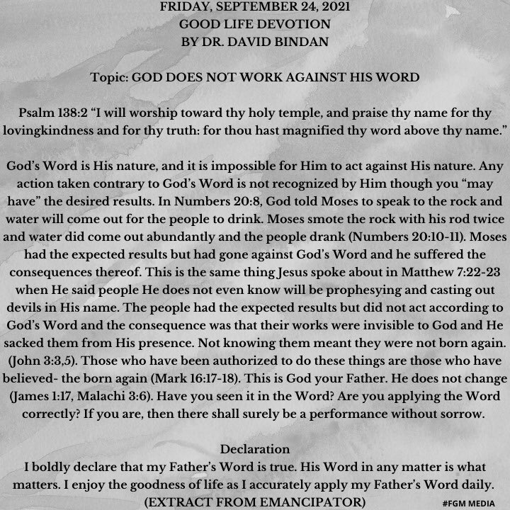 Davidbindanlive's tweet photo. God does not work against His Word. No matter how genuine your desires are, if they are not in line with the Word, you will not get results

https://t.co/ZOKIrAeOPJ https://t.co/JYhQUXNzWy