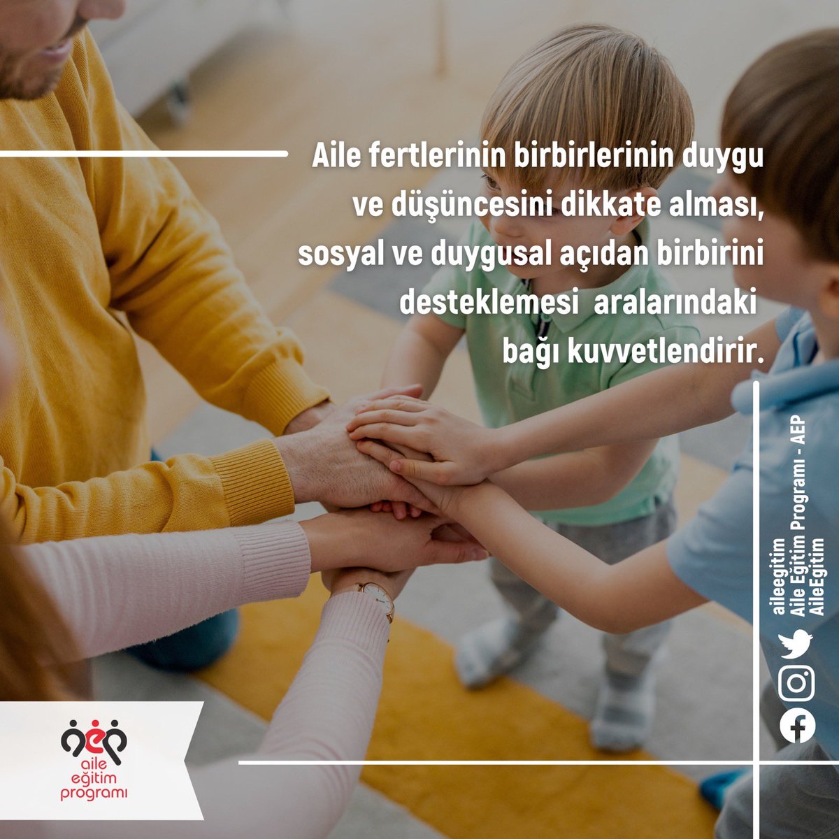 Aile Eğitim Programı (@aileegitim) on Twitter photo #Aile fertlerinin birbirlerinin duygu ve düşüncesini dikkate alması, sosyal ve duygusal açıdan birbirini desteklemesi aralarındaki bağı kuvvetlendirir.
#EvlilikveHuzur
<a href="/tcailesosyal/">T.C. Aile ve Sosyal Hizmetler Bakanlığı</a> <a href="/deryayanikashb/">Derya Yanık</a> <a href="/kubrayigitbasi/">Doç. Dr. Kübra Güran Yiğitbaşı</a> <a href="/olgun_gunduz/">Olgun Gündüz 🇹🇷 🇹🇷</a> #Aile fertlerinin birbirlerinin duygu ve düşüncesini dikkate alması, sosyal ve duygusal açıdan birbirini desteklemesi aralarındaki bağı kuvvetlendirir.
#EvlilikveHuzur
<a href="/tcailesosyal/">T.C. Aile ve Sosyal Hizmetler Bakanlığı</a> <a href="/deryayanikashb/">Derya Yanık</a> <a href="/kubrayigitbasi/">Doç. Dr. Kübra Güran Yiğitbaşı</a> <a href="/olgun_gunduz/">Olgun Gündüz 🇹🇷 🇹🇷</a>