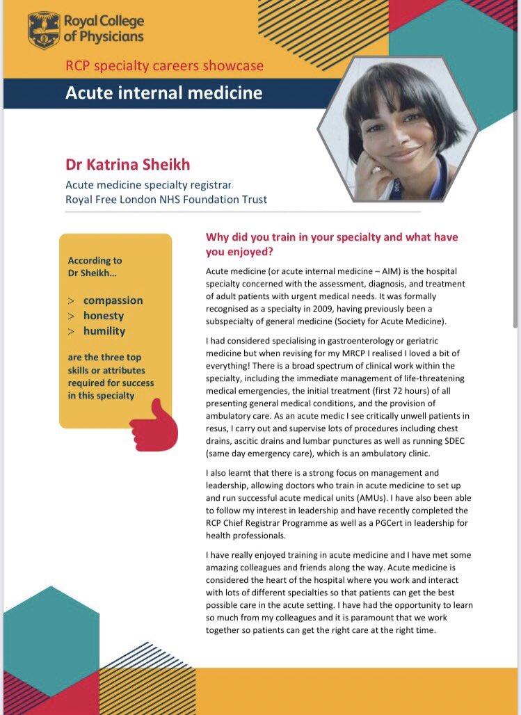 KatrinaSheikh's tweet photo. To end #AMAW21 & to read my full article on why I chose @acutemedicine as my specialty, registrar for the #RCPSpecialtyShowcase 😍 (on 7/10/21)
https://t.co/2ythdvXSxm
#medtwitter #medicineisbrilliant #acutemedicine #WomenInMedicine #SAM21Bday #NHS
@RCPhysicians @RoyalFreeNHS https://t.co/dY9Mgs9Thx