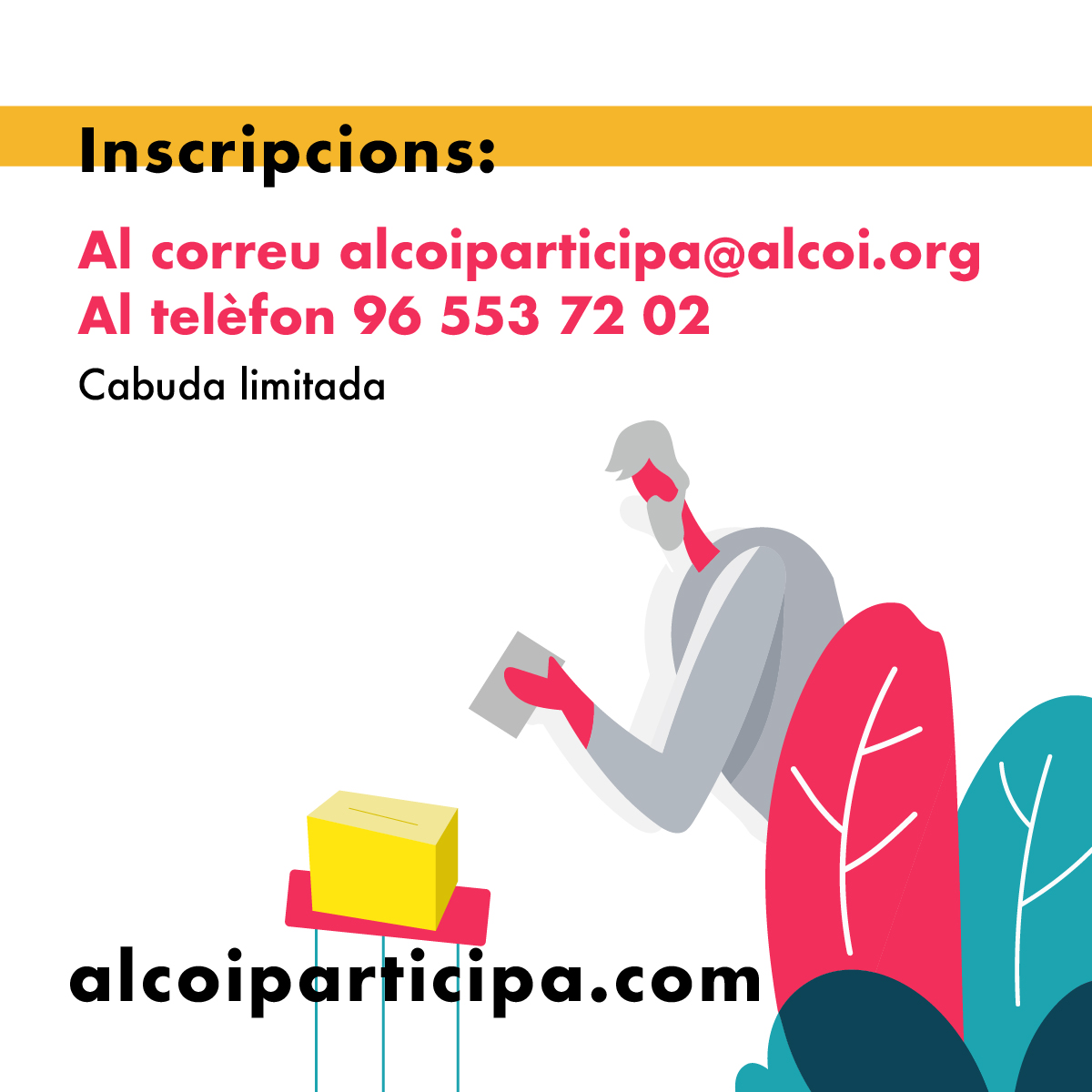 Pressupostos Participatius 2022 Alcoi
Tria un dels  grups i podràs treballar:
- La detecció de necessitats.
- La formulació de propostes.
- La concreció, el disseny i la priorització de les propostes.
#Alcoi #Ajuntament #Participa 
<a href="/AjuntamentAlcoi/">Ajuntament d'Alcoi</a>