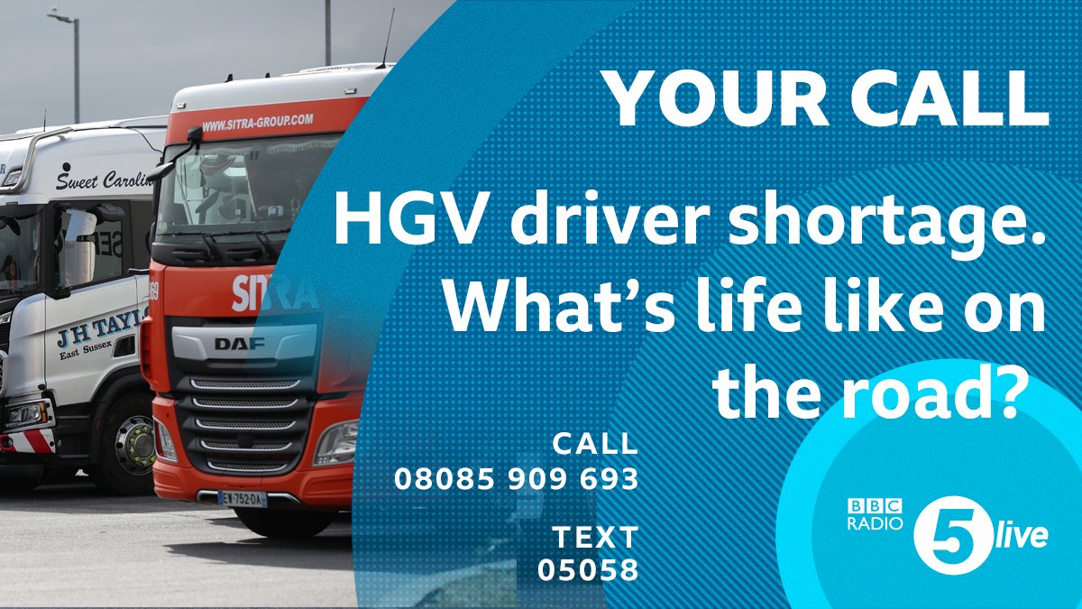 bbc5live's tweet photo. #5LiveYourCall⬇️
A national shortage of HGV drivers is causing disruptions to supply chains
Many people say low pay and poor working conditions make the job unattractive
Drivers - get in touch🚚
What's life like on the road?🛣️
How do we fill those vacancies?
Let us know👇 https://t.co/zuJXmOFs5v