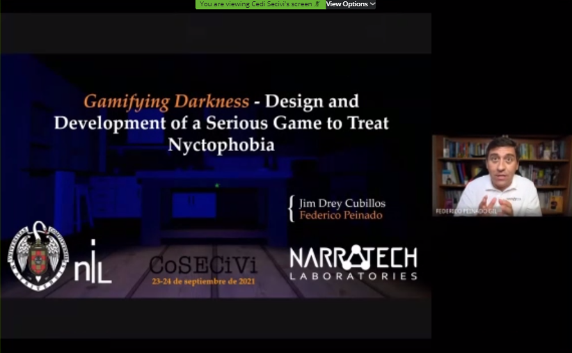 secivi_'s tweet photo. Este año #cosecivi es un congreso híbrido, por lo que algunos ponentes presentan telemáticamente. Hoy contamos con @federicopeinado comunicando sobre #seriousgame para tratar la nictofobia. https://t.co/XrwwALxXtT
