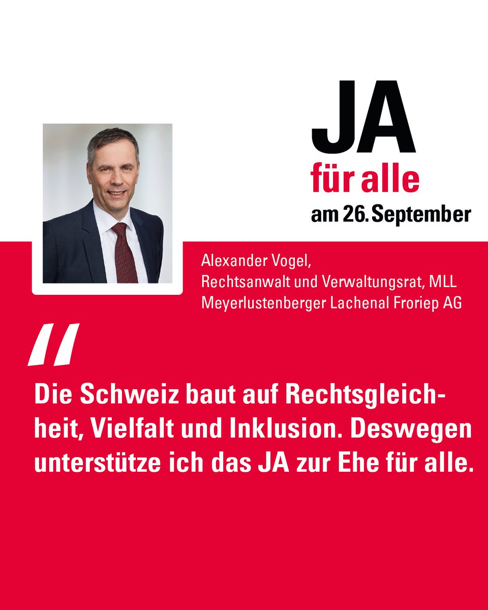 Gleichgeschlechtlichen Paaren wird der Zugang zur #Ehe verwehrt. Es ist höchste Zeit, der gesellschaftlichen Realität endlich Rechnung zu tragen. Das findet auch Alexander Vogel.

#JaFuerAlle #EheFuerAlle
#Abst21 #CHVote