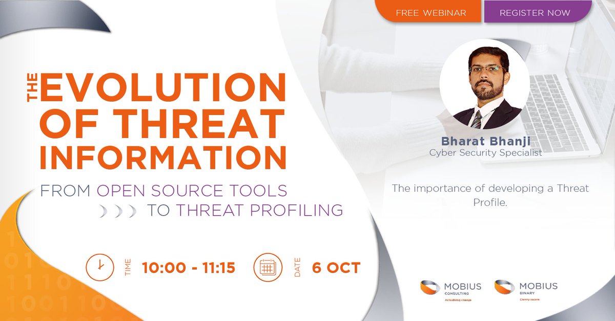 mobius_group's tweet photo. Do you have a clear picture of the threats to your organisation?
Bharat Bhanji, Mobius Consulting's Cyber Security Specialist, will be unpacking the threat identification process at our upcoming webinar: https://t.co/ld44lS4Mkh
#CyberSecurity
#ThreatProfiling
#Webinar https://t.co/uEkpJYp8ic