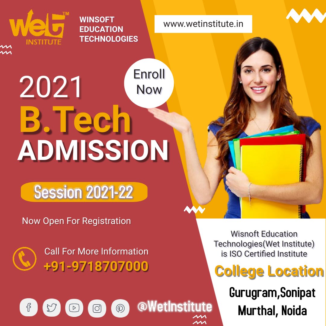 WINSOFT_EDUTECH's tweet image. Get Direct BTech Admission 2021
Call Now:- 8510050070
#BTech #BTechCourse #BTechAdmission #BTechAdmissionOpen #Admission #AdmissionOpen #AdmissionOpen2021