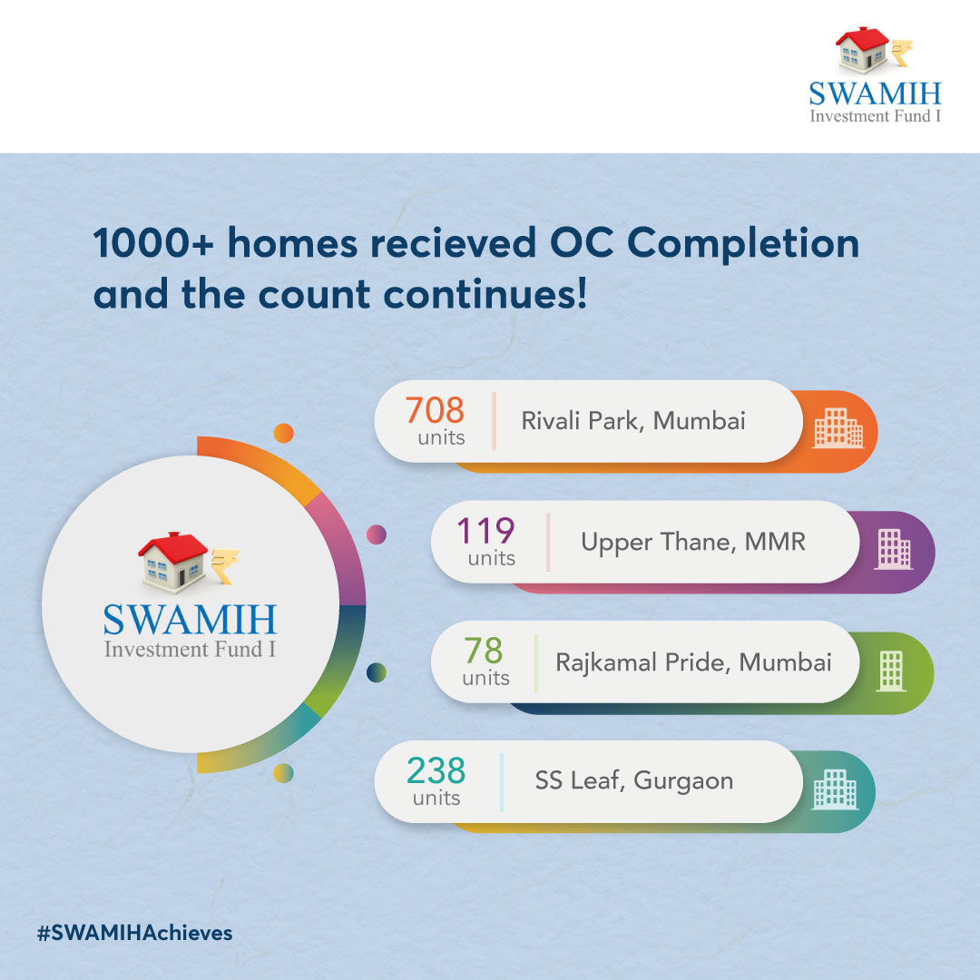 ISwamih's tweet photo. SWAMIH Investment Fund I is committed to expediting completion of #StressedHousingProjects &amp; transforming the lives of #homebuyers. 
We are grateful that as a culmination of our funding in 4 projects, 1000+ homes have received OC completion.
Onwards and upwards! #SWAMIHAchieves https://t.co/FjZMjupIIk