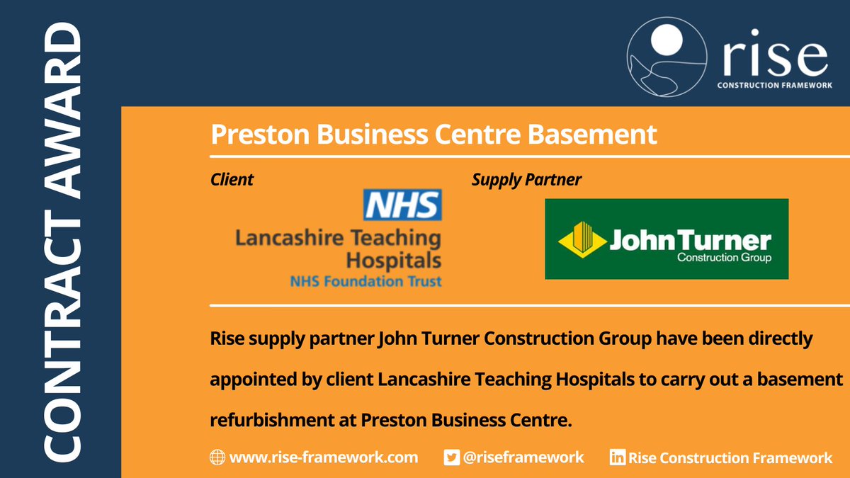 riseframework's tweet photo. Congratulations to John Turner Construction who have been directly appointed by client @LancsHospitals to carry out refurbishment works at Preston Business Centre.
Read about previous John Turner projects here:
https://t.co/RQXSHp1r2l
#constructionnews #northwest #riseframework https://t.co/e3KDTiyMJm