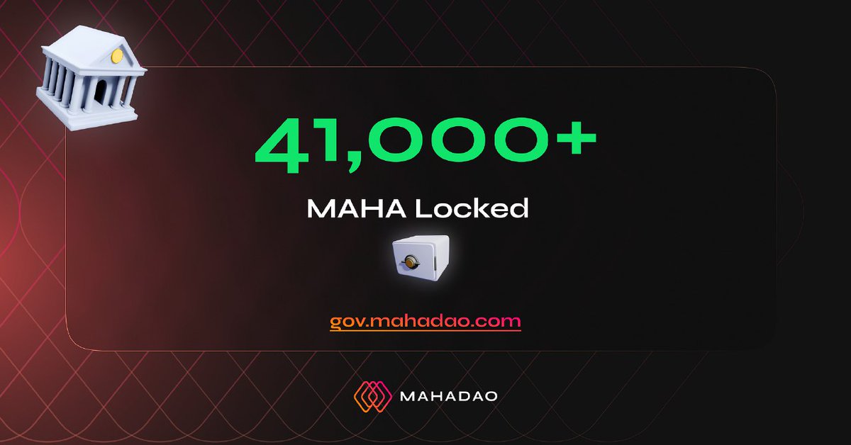 MumbaiCryptGirl's tweet photo. 41,000+ $MAHA Locked for $MAHAX ⚡️⚡️⚡️
 
🔒 Lock your MAHA tokens now: https://t.co/XzIscRjnYm

-- 

MAHAX Benefits: 
- More voting power 
- Earn ecosystem fees 
- Inflation control of MAHA tokens
- Presale Allocations for incubatee projects https://t.co/laT8fNAv55
