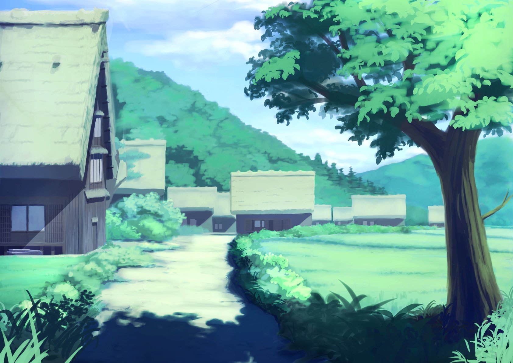 モモソーセージ ご依頼はdmまで 古い村です 手前を丁寧に描けば何とかなると思っていた時期が私にもありました 水彩筆使うとシルエットぼやけがちなのね 背景 イラスト 背景イラスト T Co 4lbnshvahe Twitter