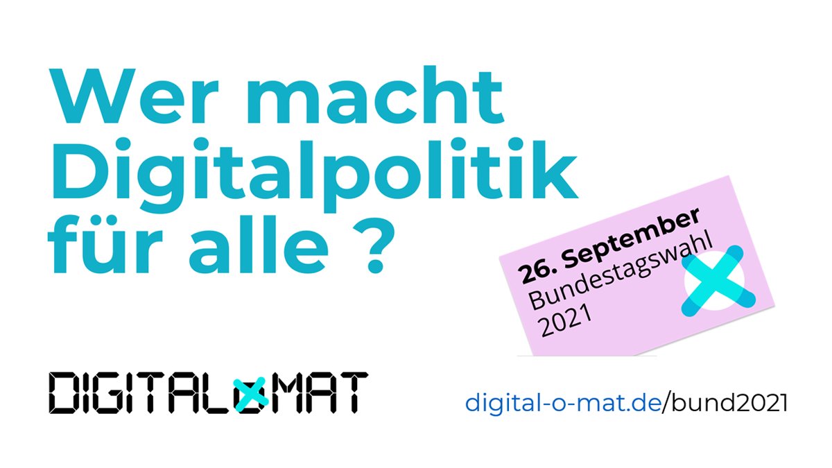 algorithmwatch's tweet photo. Was wir nach der #btw21 wollen❓ #Digitalpolitik für alle❗️ Ein Beispiel ist unsere #Digitalvision für die #DigitaleZivilgesellschaft 👉🏻https://t.co/LtR2DeZFZD
Allen, die sich digitalpolitisch noch nicht sicher sind, kann der #DigitalOMat weiterhelfen: 🗳️ https://t.co/LSOgJNFPhw https://t.co/Fi62cahcSI