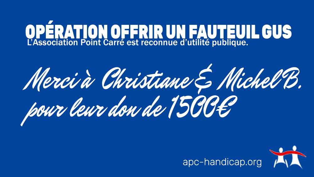 assoAPCH's tweet photo. #CAGNOTTE "Offrir un fauteuil GUS"
👏 Merci à Christiane et Michel B. pour leur don de 1500€ envoyé par chèque à l'APCH avec au dos "offrir un fauteuil GUS".
Votre don est ouvert à la déduction fiscale de 66%.
Infos: https://t.co/ebvjwNS5Jp
#handicap #don #mobilite #fauteuil https://t.co/xkNdBc9Dbn