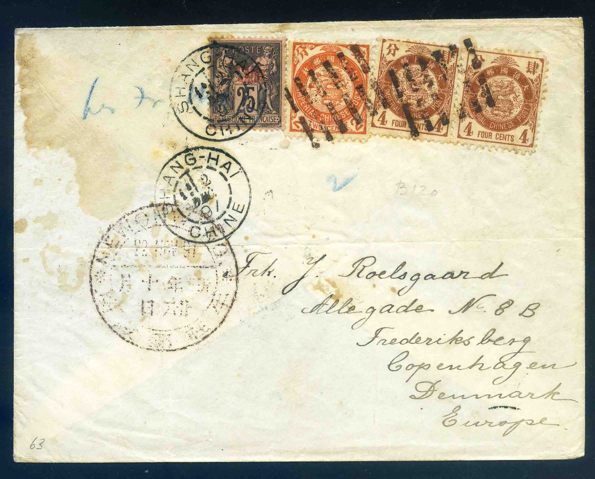 ZurichAsiaStamp's tweet photo. teaser of the upcoming #auction
lot 144
1897 (12 Nov.) A cover sent to Denmark, bearing #ICP #Coiling_Dragon 2c, 4c in pair
#CoilingDragon #Imperial_China #ImperialChina #Shanghai #Type_Sage #TypeSage #Postal_History #PostalHistory #philately https://t.co/t6O1fI0EK3