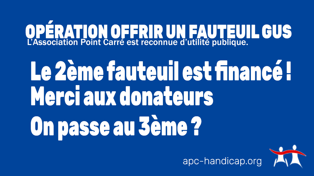 assoAPCH's tweet photo. #CAGNOTTE MERCI !
Grâce à vous, le deuxième fauteuil GUS est financé pour équiper des centres de rééducation et des personnes handicapées défavorisées. On passe au suivant ? 
Votre don est ouvert à la déduction fiscale de 66%.
Infos : https://t.co/ebvjwNS5Jp
#handicap #don #GUS https://t.co/GUZAhiSkT5