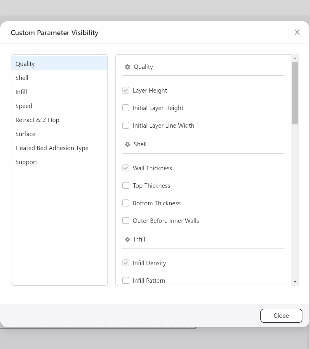 snapmaker's tweet photo. Have you noticed this new function in the latest Luban? Click the circled button in 3D printing mode to customize the parameters listed in the right column.
It would be convenient when you need to adjust certain parameters frequently. #SnapTips https://t.co/QAnwgEBNDY