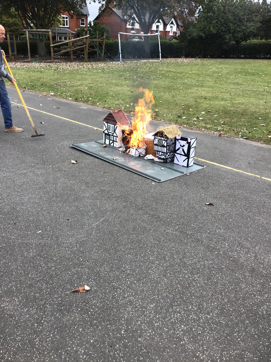 stjohns_year2's tweet photo. We have had a exciting morning burning some of the houses we have made from the Tudor times. This has shown us how The Great Fire of London spread. #StJohnsCurriculum #Succeed #Together https://t.co/SlM7ZQuCQl
