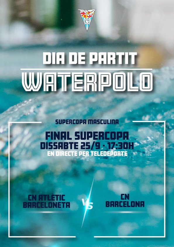CNBARCELONA's tweet photo. 🔥DEMÀ DIA DE DERBI 🔥

🤽🏼‍♂️Final Supercopa Masculina @RFEN_Oficial 
🆚@CNAB_oficial 
📆 Dissabte 25/09 a les 17:30
📹 En directe per @teledeporte 
📍@UEHorta 

Estem amb vosaltres equip!💪🏽

#cnbisbig #5pals #clubnataciobarcelona #waterpolo #waterpoloteam https://t.co/4RktPTLtZ1