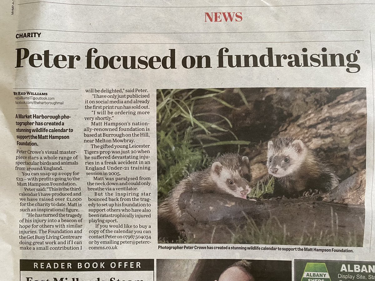 PeterCrowe4's tweet image. Coverage in this week’s Harborough Mail. I have around ten calendars left that are unspoken for. Contact me if you want one. All profits to the Matt Hampson Foundation.