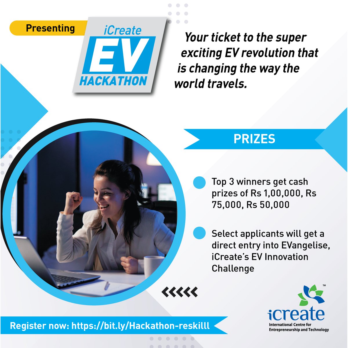 Reskilll's tweet photo. .@icreatenextgen EV Hackathon.
Your ticket to super exciting EV revolution that is changing the way the world travels.
Register now & win cash prize worth Rs. 2.25 Lakhs. Register Now - https://t.co/YvTZflGmXW
#EVHackathon #ElectricVehicle #Electric #Vehicle #Energy https://t.co/zGRB1u4fWi